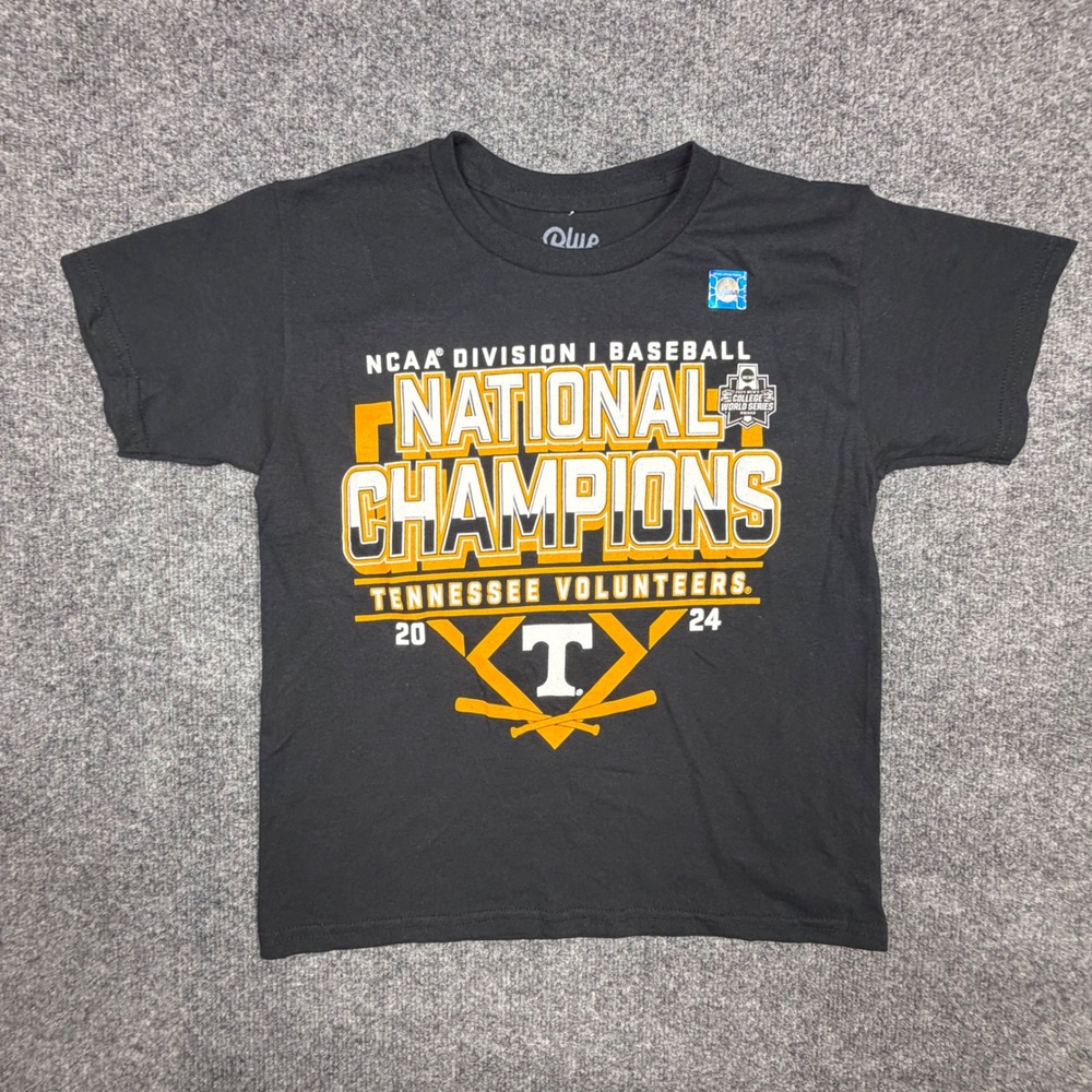Tennessee Volunteers 2024 Baseball National Champions Shirt Blue 84 Black Kids S